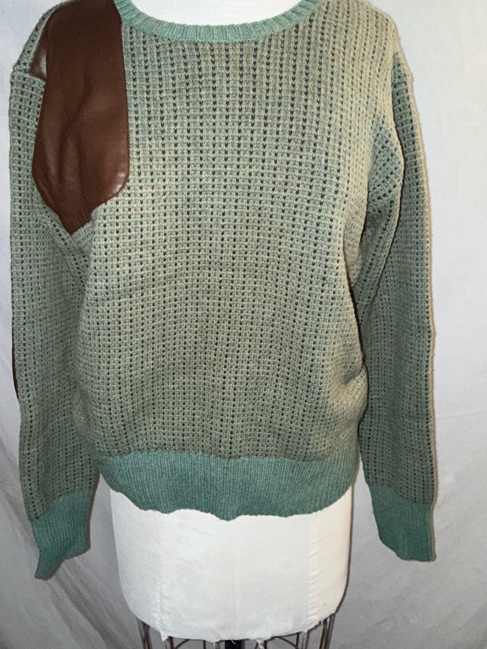 Ralph Lauren Green Faux Leather Patch Knit Sweater Size L NWOT